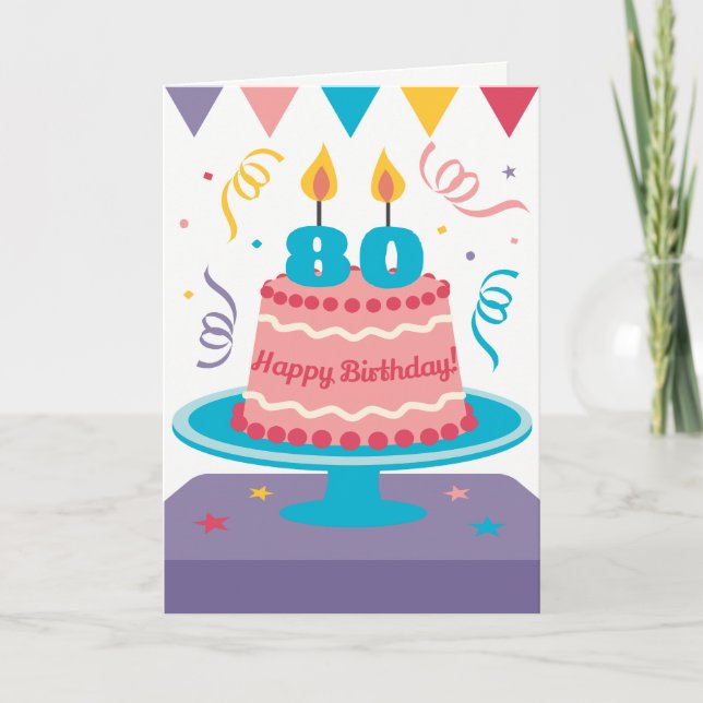 Carte 80e anniversaire Gâteau :Personnalisable ! (Devant)