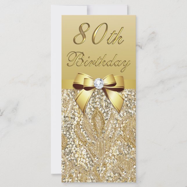 Carte 80e anniversaire Gold Faux Sequins Bow (Devant)