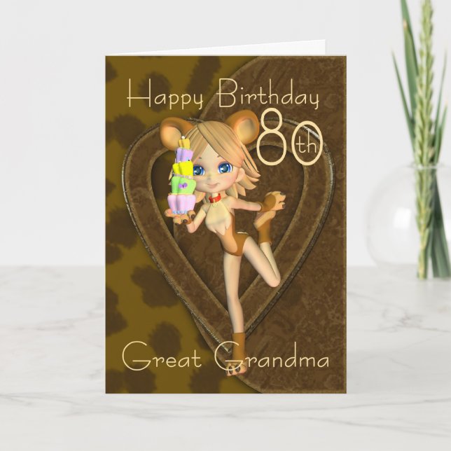 Carte 80e anniversaire Grand grand grand-mère Cutie à la (Devant)