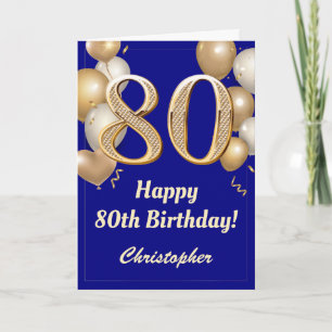Carte 80e anniversaire Marine Bleu et Ballons d'or Confe