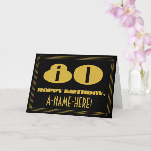 Carte 80e anniversaire : Nom + Art Déco Inspiré Look "80