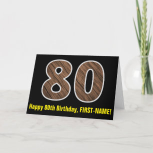 Carte 80e anniversaire : Nom + Faux Wood Grain Motif "80