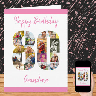 Carte 80e anniversaire Numéro 80 Collage photo Big Custo