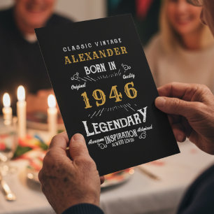 Carte 80e anniversaire personnalisé Né en 1941 Noir Vint
