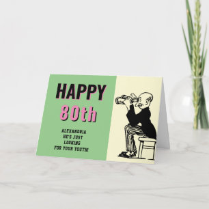 Carte 80e anniversaire personnalisé Retro Drôle Cartoon