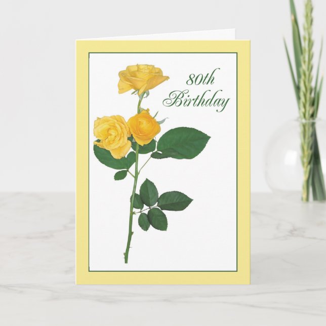 Carte 80e anniversaire Rose jaune (Devant)