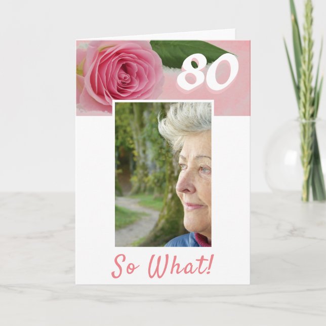 Carte 80e anniversaire Rose rose photo positive Annivers (Devant)