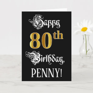 Carte 80e anniversaire — Script fantaisie; look or Faux;