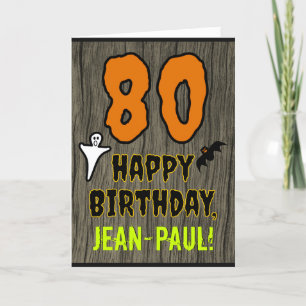 Carte 80e anniversaire : Thème Halloween Éffrayant, Nom 
