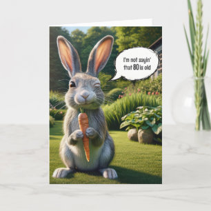 Carte 80e anniversaire Winking Rabbit avec une carotte