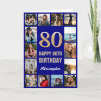 80e Joyeux Anniversaire Marine Bleu & Gold Photo C