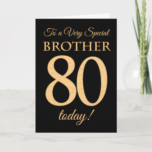 Carte 80ème effet or sur Black, pour Frère Anniversaire (Devant)
