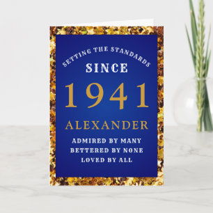Carte 80th Birthday Born 1941 Gold Blue Ajouter Votre No