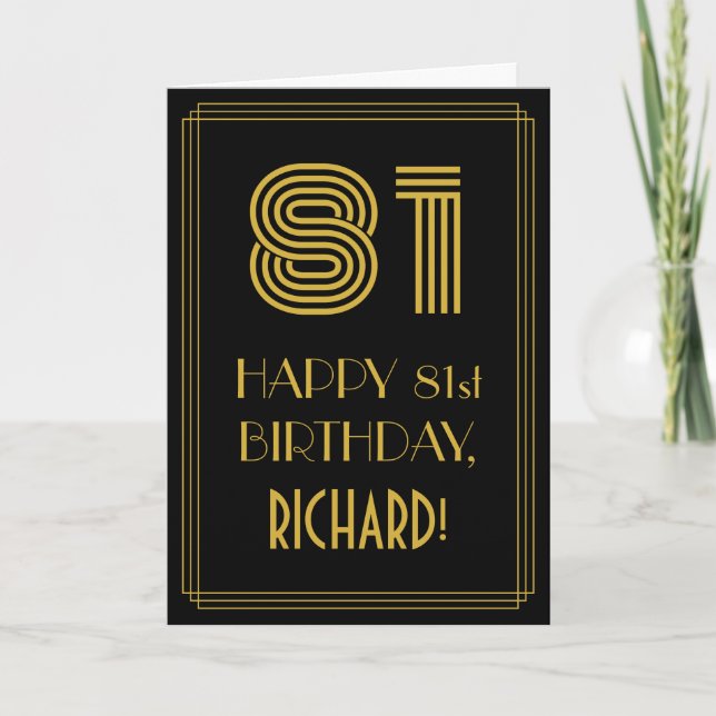 Carte 81e anniversaire : Art Déco Inspiré Look "81" & No (Devant)