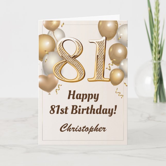 Carte 81e anniversaire Ballons d'or et Confetti Annivers (Devant)