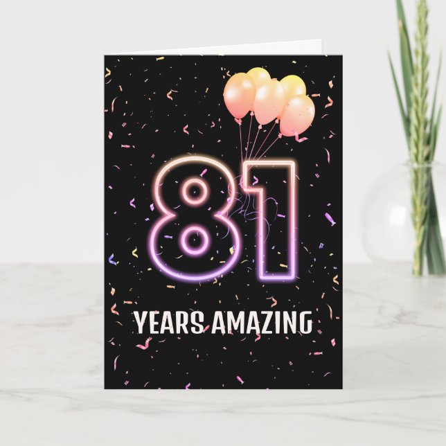 Carte 81e anniversaire Ballons et Confetti (Devant)