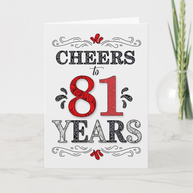 Carte 81e anniversaire Cheers en Motif noir blanc rouge (Devant)