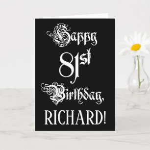 Carte 81e anniversaire : fantaisie, élégant script + Nom