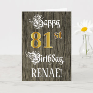 Carte 81e anniversaire : Faux Gold Look + Faux Wood Moti
