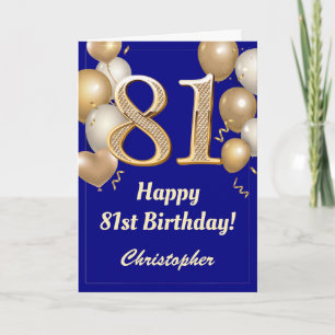Carte 81e anniversaire Marine Bleu et Ballons d'or Confe
