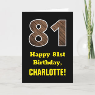 Carte 81e anniversaire : Nom, Faux Motif du grain de boi