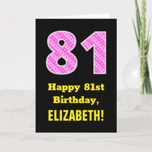 Carte 81e anniversaire : Pink Stripes and Hearts "81" + 