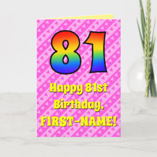 Carte 81e anniversaire : Pink Stripes & Hearts, Arc en c