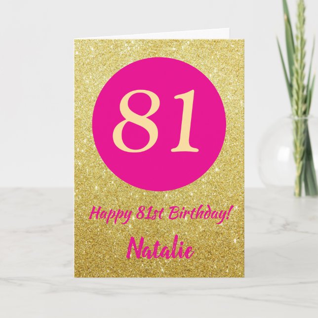 Carte 81e Joyeux anniversaire Hot rose et Parties scinti (Devant)