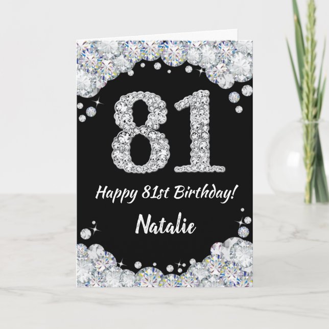 Carte 81st Birthday Black and Silver Glitter (Devant)