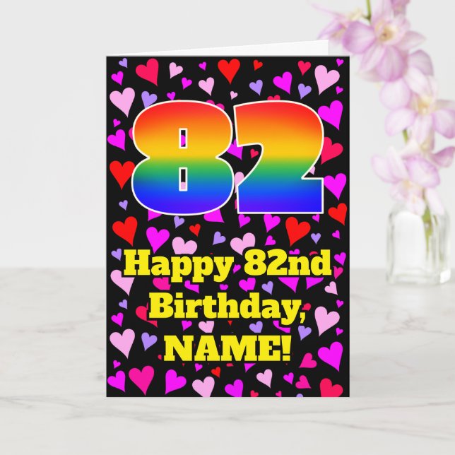 Carte 82e anniversaire : Amour Hearts Motif, Arc-en-ciel (Orchidée)