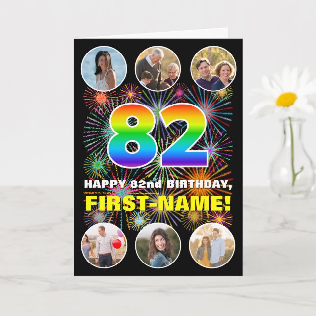 Carte 82e anniversaire : Arc en ciel amusant #, Nom pers (Petite plante)