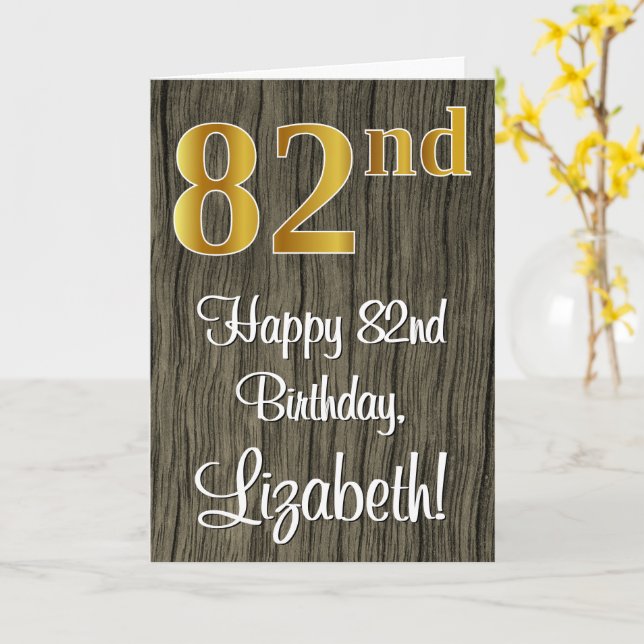 Carte 82e anniversaire : Elégant look d'or Faux #, Faux  (Fleur jaune)