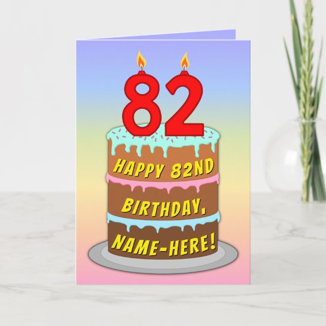 Carte 82e anniversaire — Fun Cake & Candles, avec nom pe (Devant)