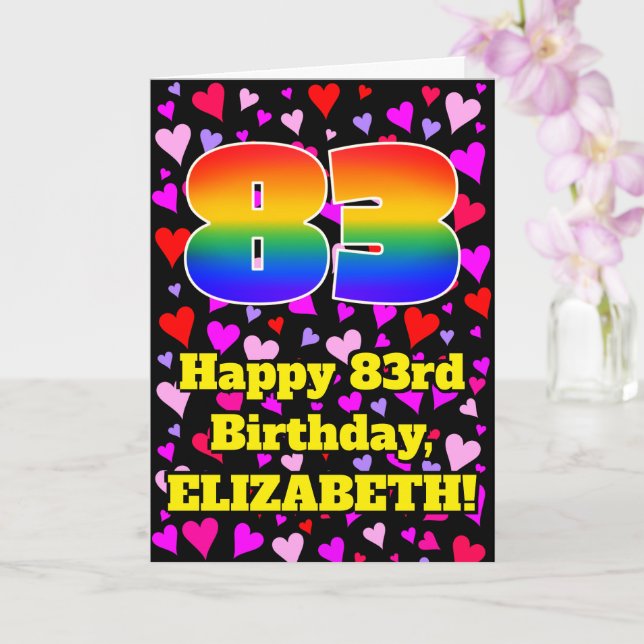 Carte 83e anniversaire : Amour Hearts Motif, Arc en ciel (Orchidée)