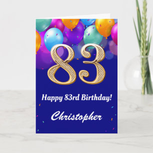 Carte 83e anniversaire Ballons bleu et or couleur marine