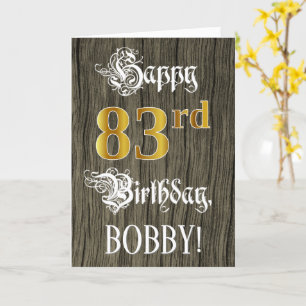 Carte 83e anniversaire : Faux Gold Look + Faux Wood Moti