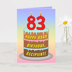 Carte 83e anniversaire — Fun Cake & Candles, avec nom pe