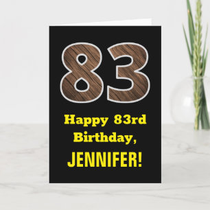 Carte 83e anniversaire : Nom, Motif Faux Wood Grain "83"