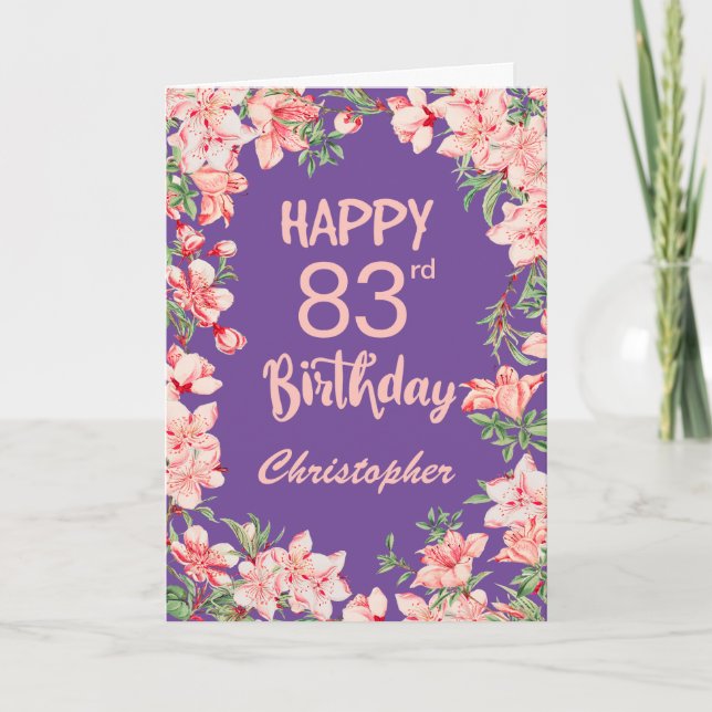 Carte 83e anniversaire Purple Peach Aquarelle rose (Devant)