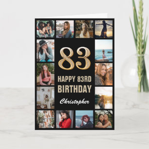 Carte 83e Joyeux Anniversaire Black and Gold Photo Colla