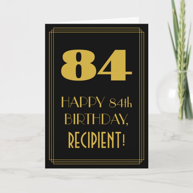 Carte 84e anniversaire - Art Déco Inspiré Look "84" & No (Devant)