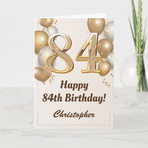 Carte 84e anniversaire Ballons d'or et Confetti Annivers