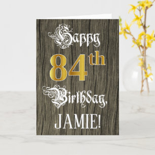Carte 84e anniversaire : Faux Gold Look + Faux Wood Moti