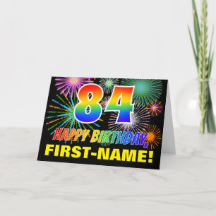 Carte 84e anniversaire : Gras, Amusants, Feu d'artifice,