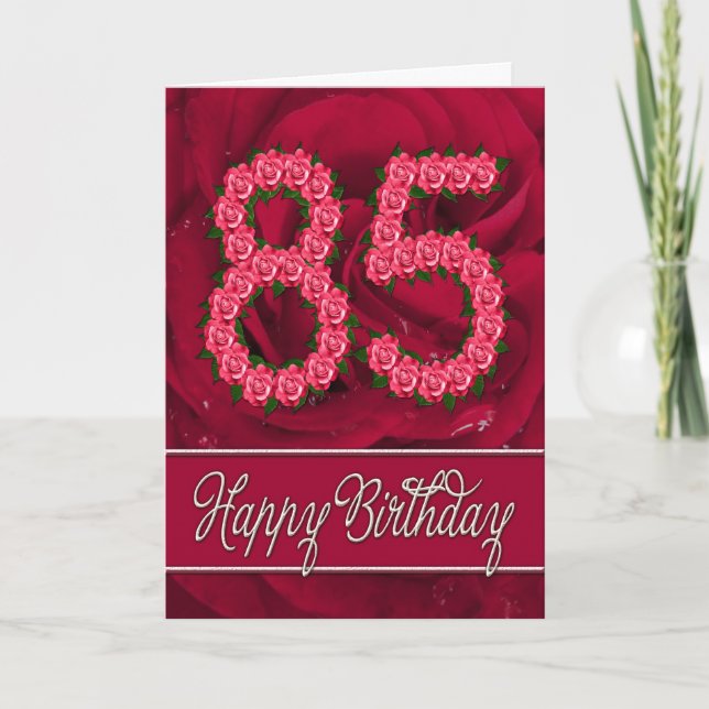 Carte 85e anniversaire avec roses et feuilles (Devant)