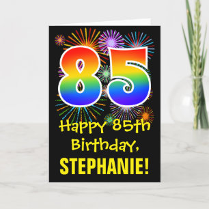 Carte 85e anniversaire : Fun Motif Fireworks + Arc-en-ci