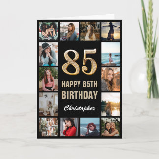Carte 85e Joyeux Anniversaire noir et or Collage photo