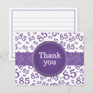 Carte 85e Remerciement : motif numérique violet/blanc