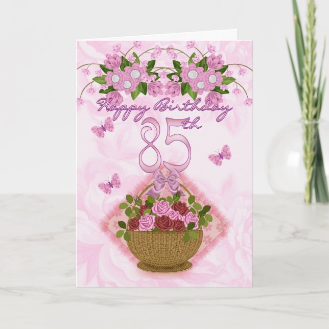 Carte 85th Madame d'anniversaire, roses et fleurs (Devant)