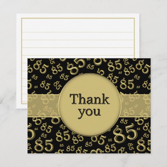 Carte 85th Thank You: Black/Gold Number Pattern (Devant / Derrière)